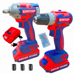 COMBO LLAVE DE IMPACTO 405NM + TALADRO PERCUTOR 66NM INALÁMBRICOS EMTOP